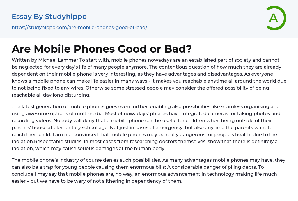 Are Mobile Phones Good or Bad? Essay Example