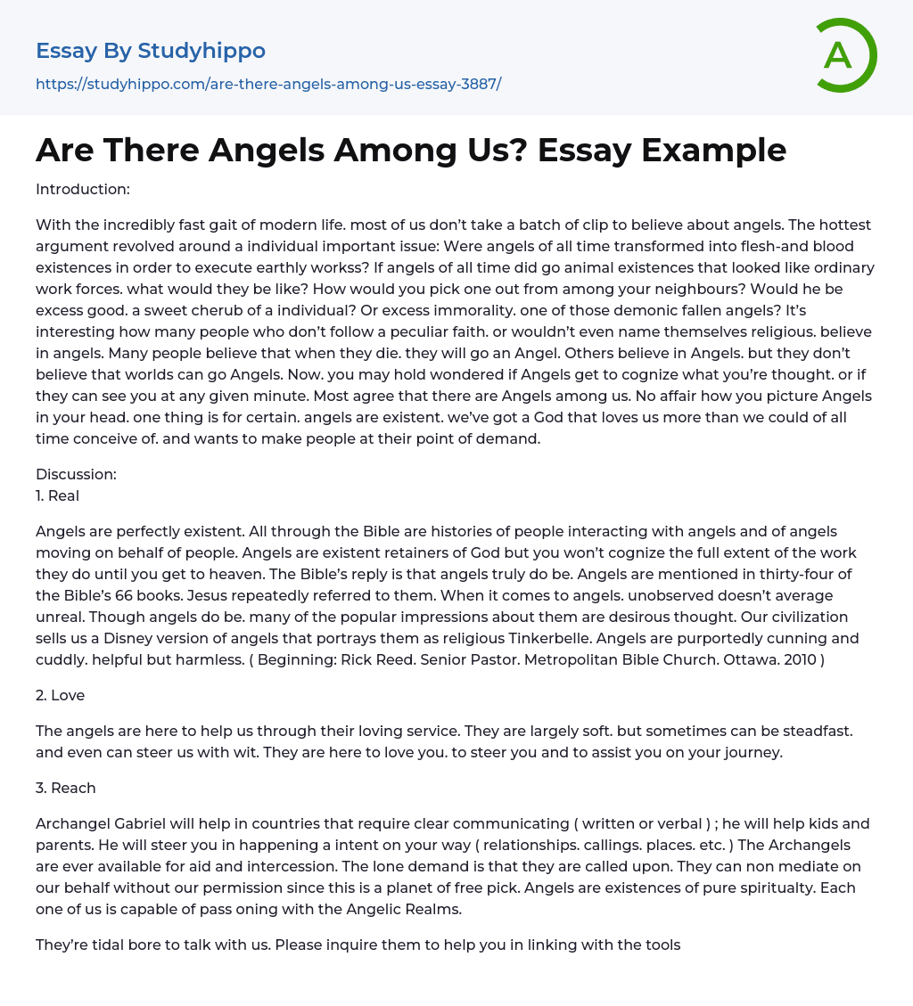 Are There Angels Among Us? Essay Example