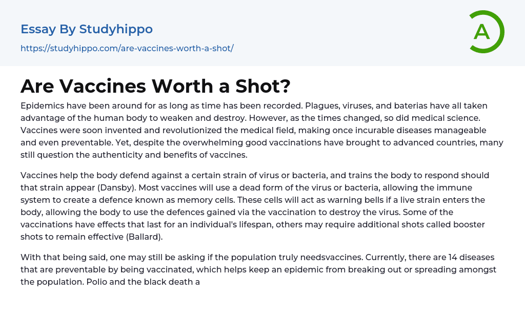 Are Vaccines Worth a Shot? Essay Example