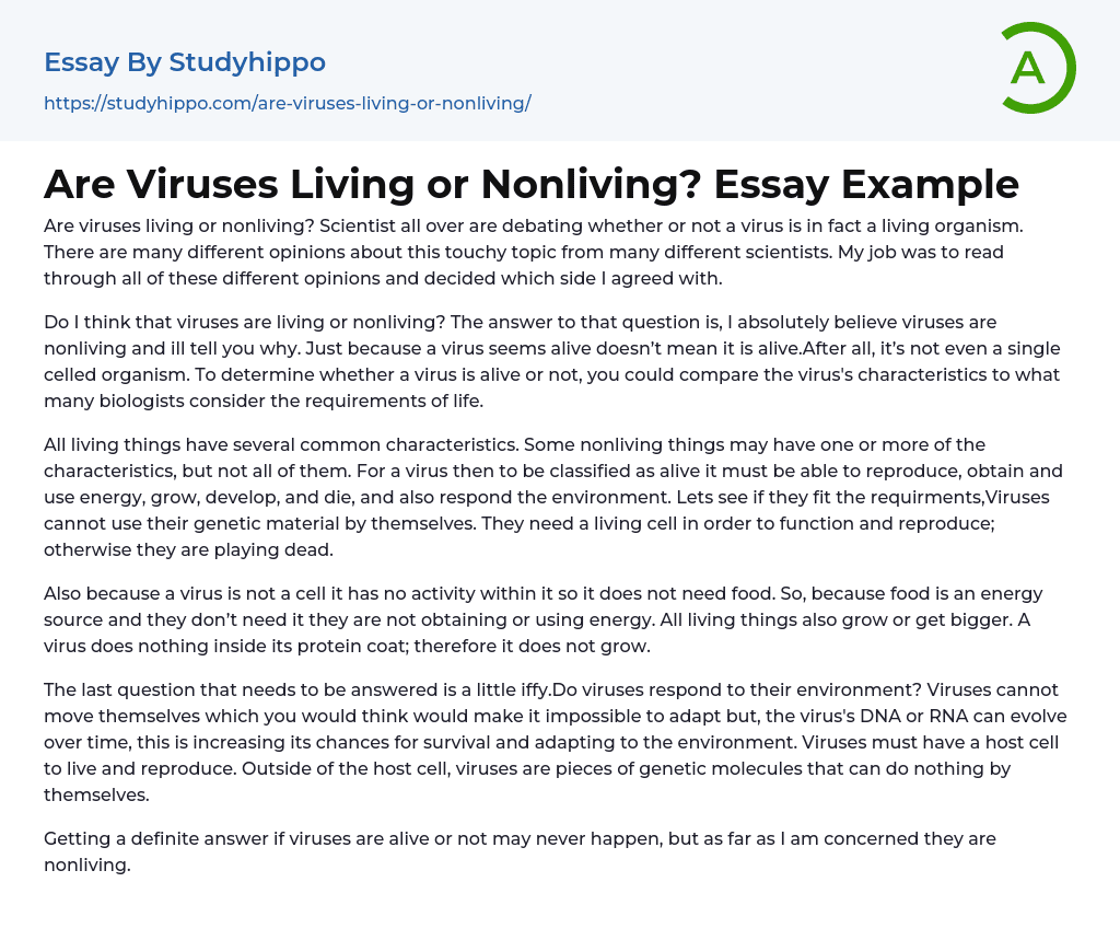 Are Viruses Living or Nonliving? Essay Example