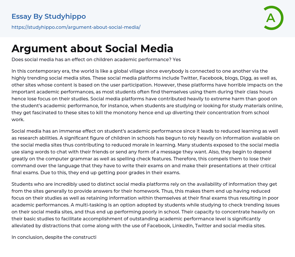 Argument About Social Media Essay Example StudyHippo