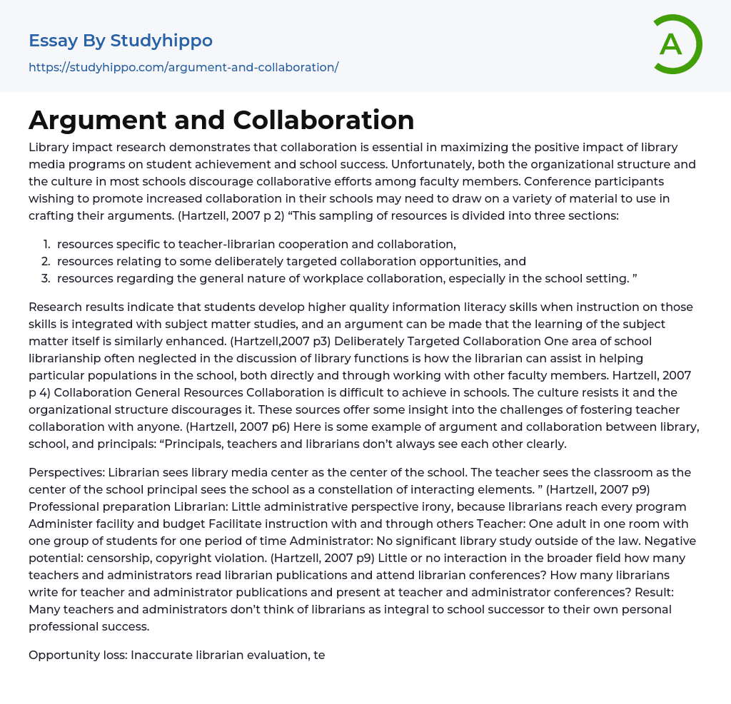 Argument and Collaboration Essay Example