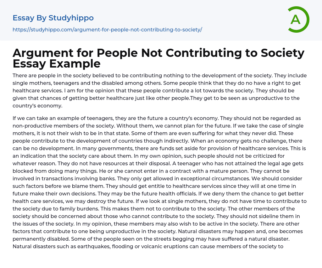 Argument For People Not Contributing To Society Essay Example 