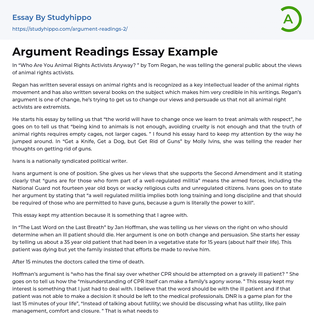 Argument Readings Essay Example
