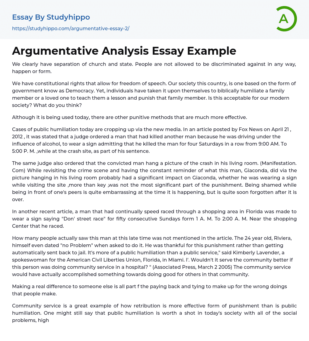 Argumentative Analysis Essay Example