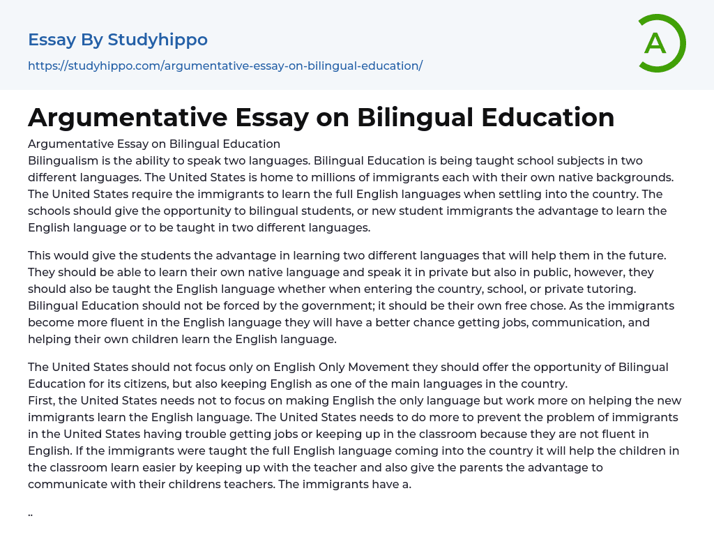 Argumentative Essay on Bilingual Education