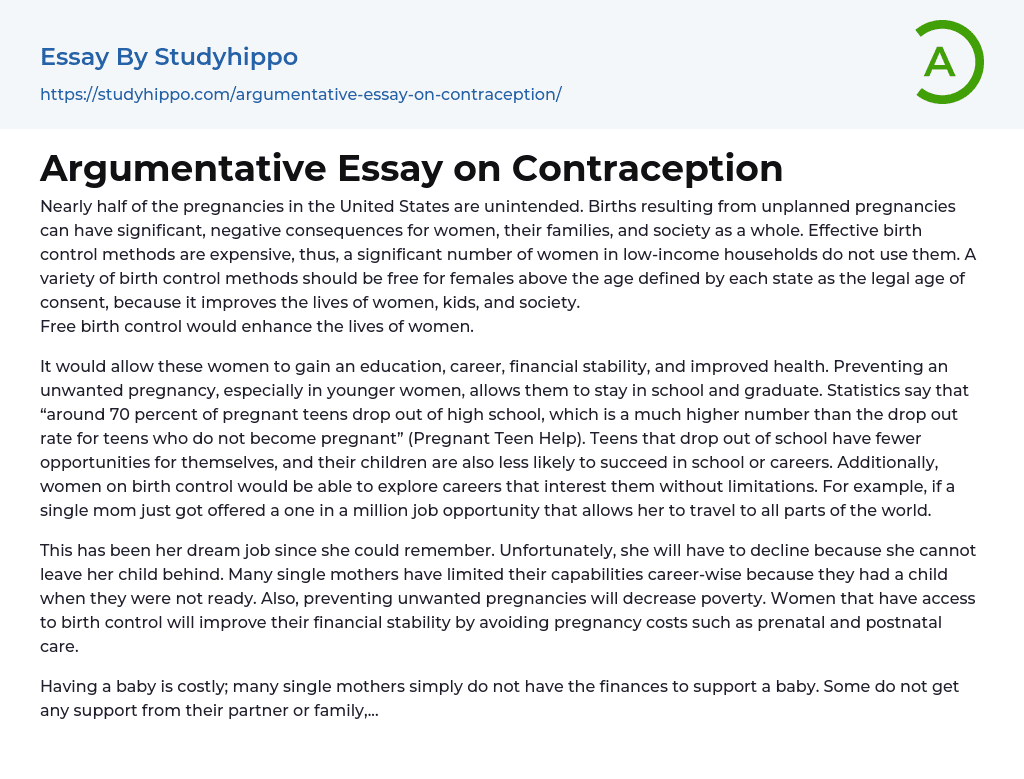 Argumentative Essay on Contraception