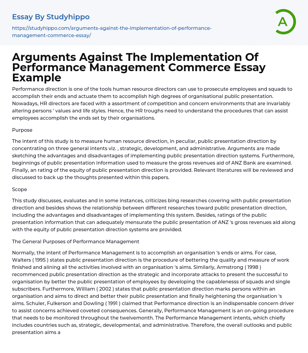 Arguments Against The Implementation Of Performance Management Commerce Essay Example