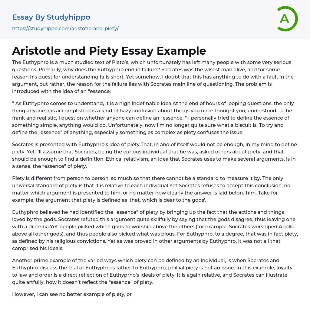 Aristotle and Piety Essay Example