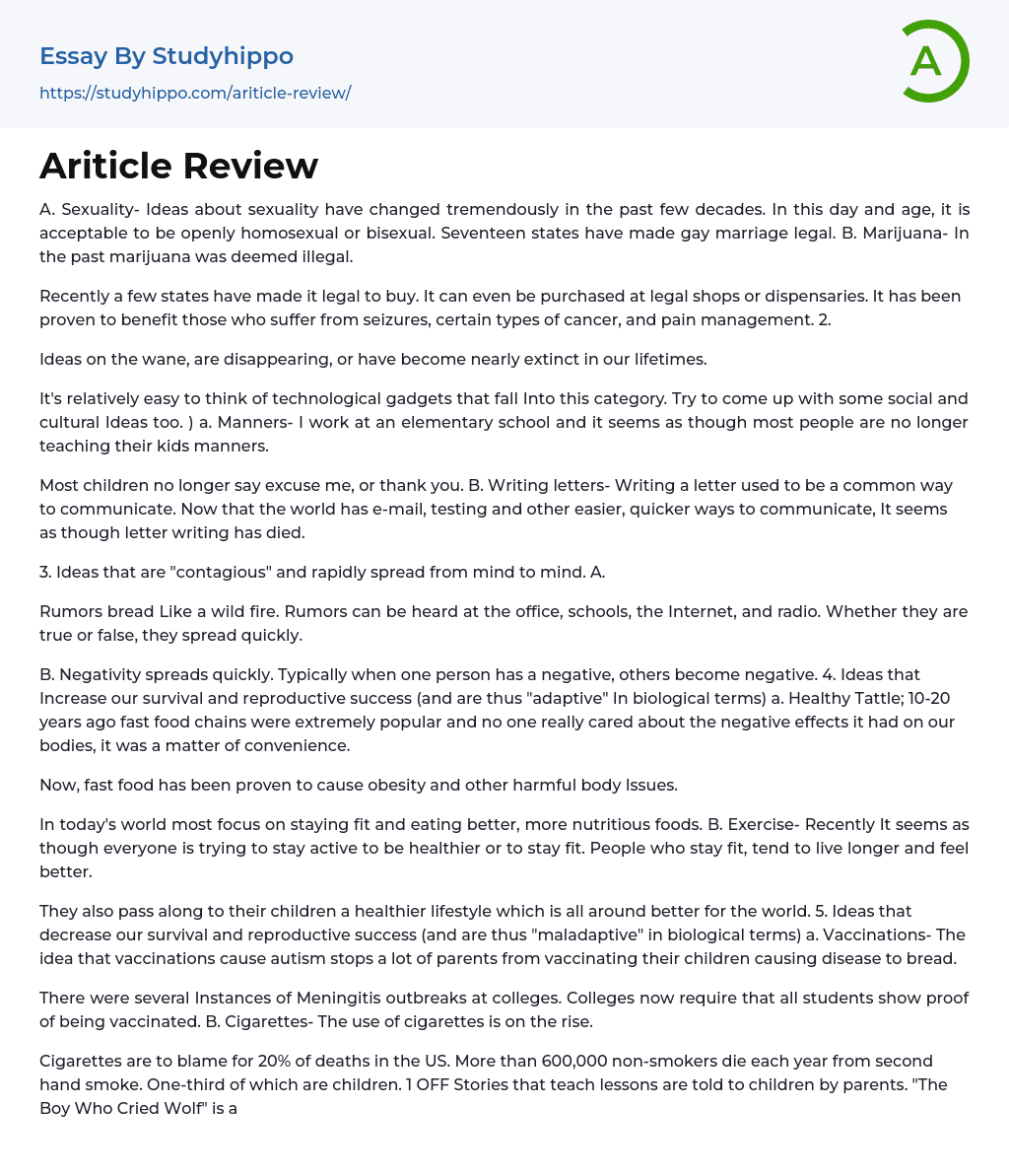Ariticle Review Essay Example