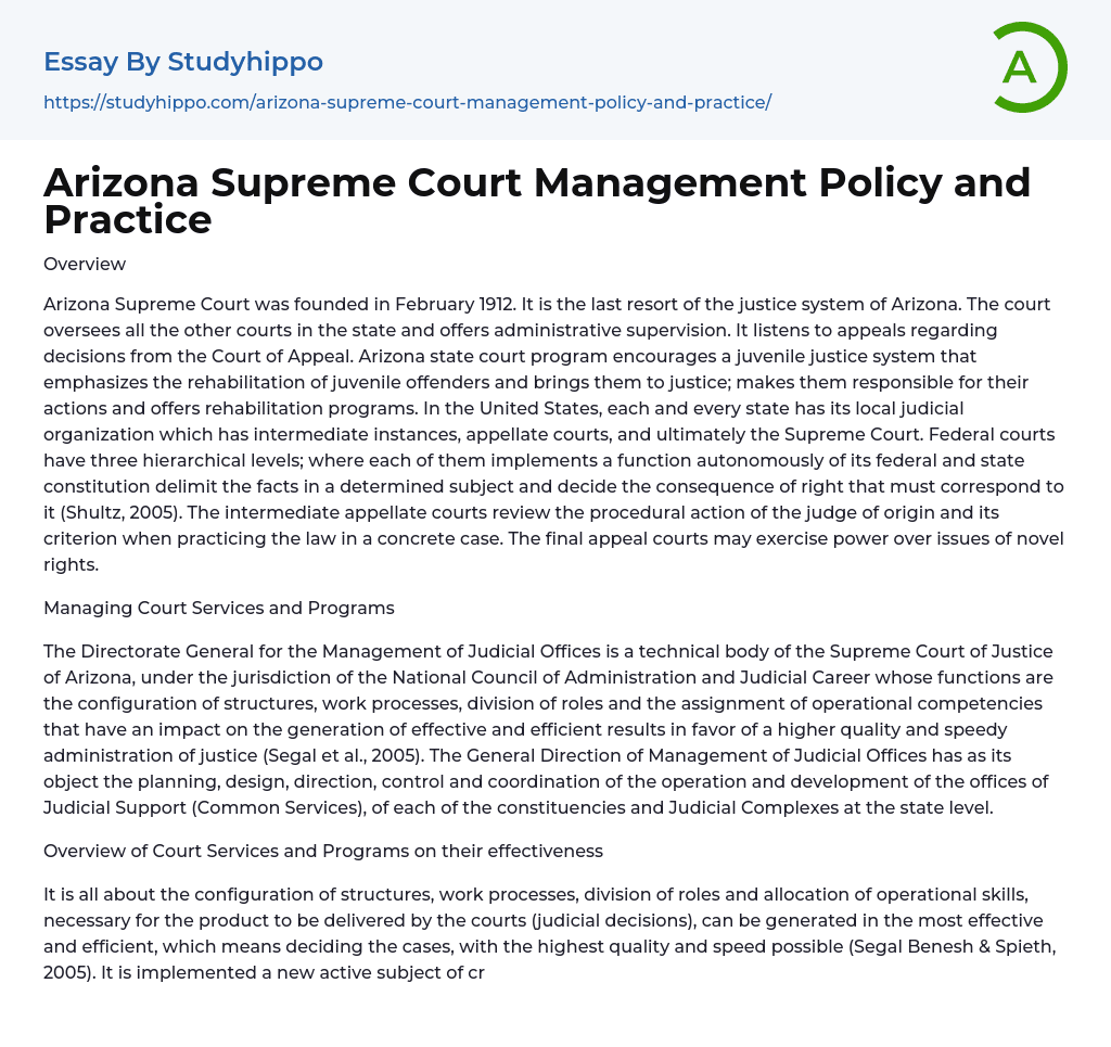 Arizona Supreme Court Management Policy and Practice Essay Example