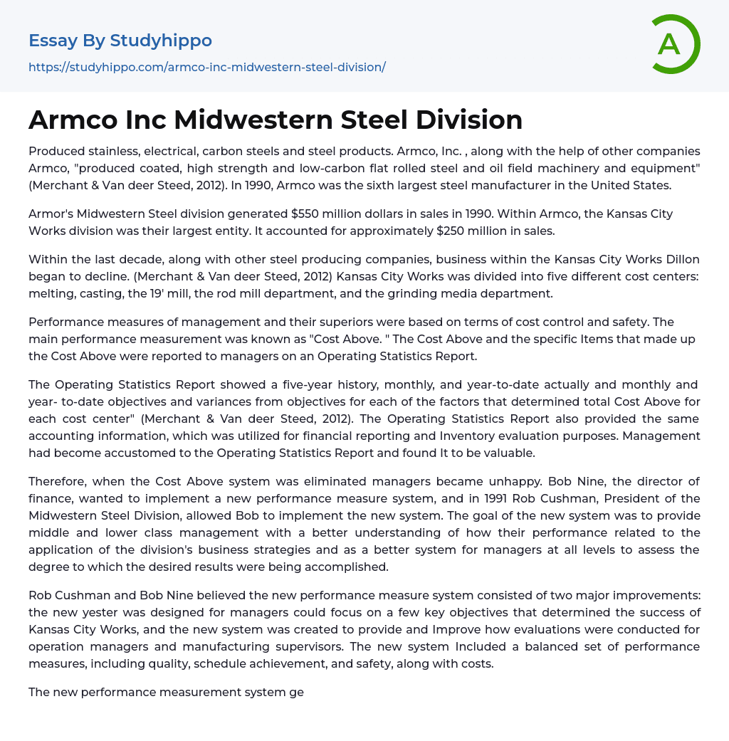 Armco Inc Midwestern Steel Division Essay Example