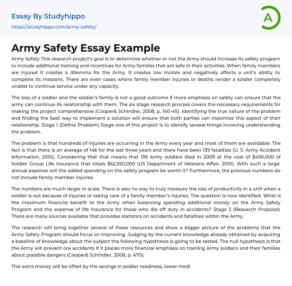 Army Safety Essay Example