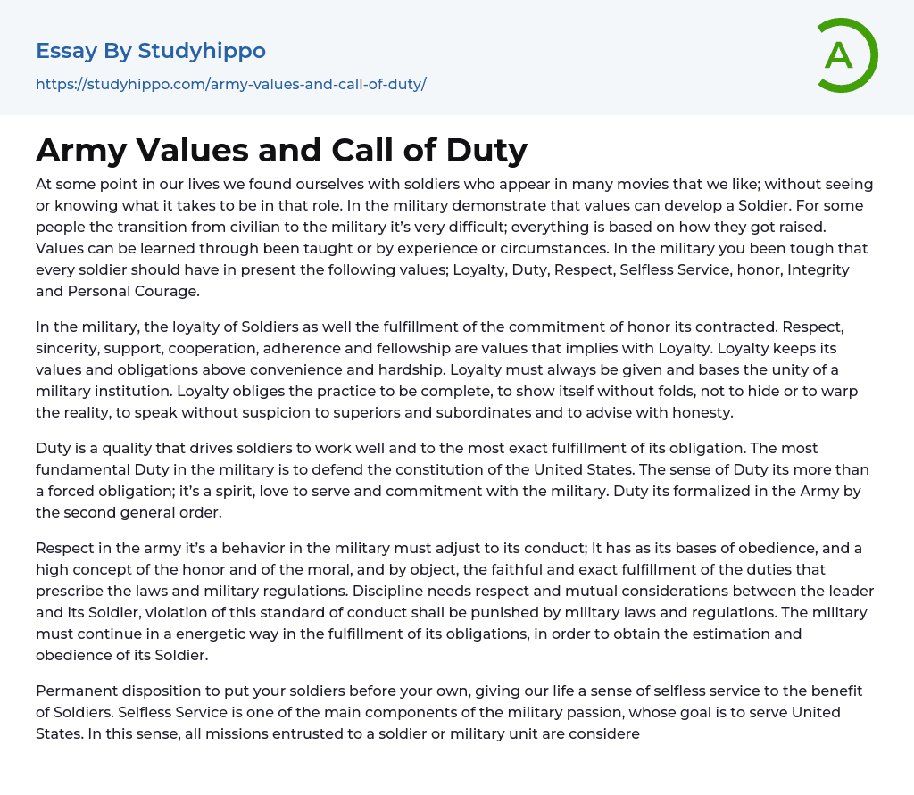 Army Values and Call of Duty Essay Example
