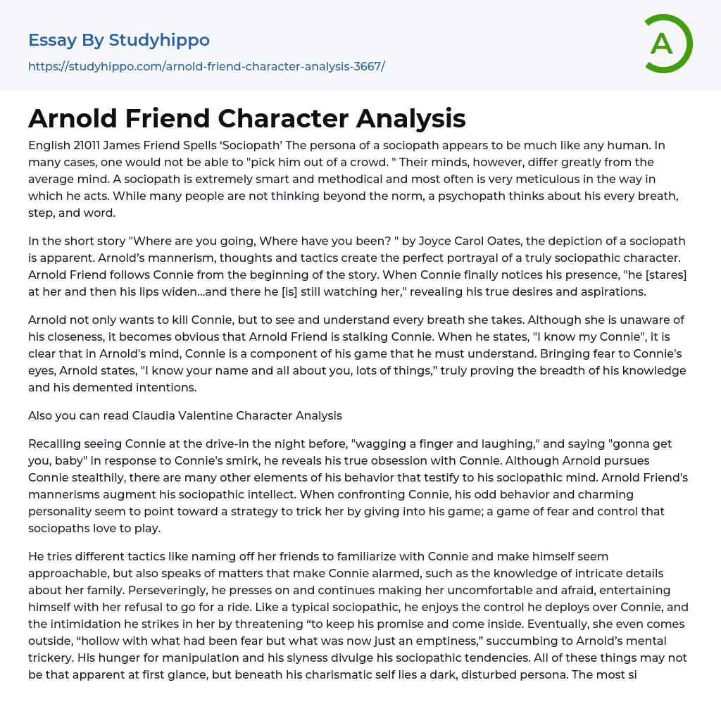 Arnold Friend Character Analysis Essay Example