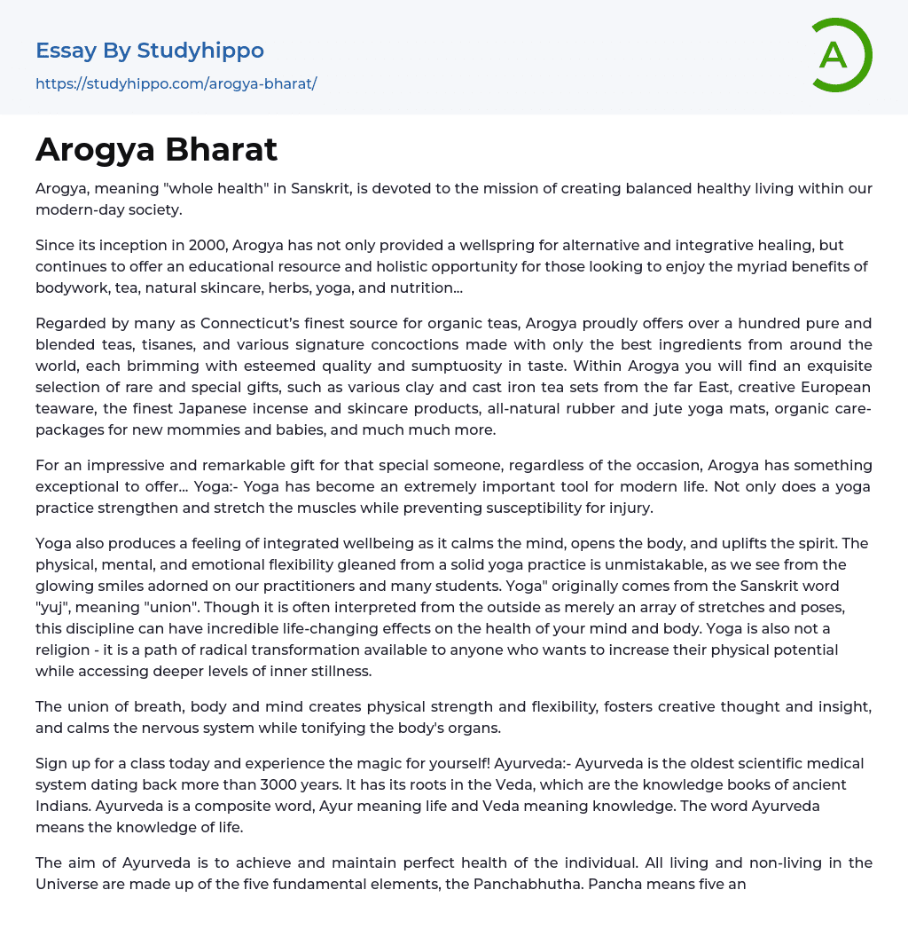 Arogya Bharat Essay Example