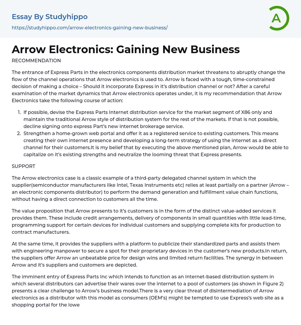 Arrow Electronics: Gaining New Business Essay Example