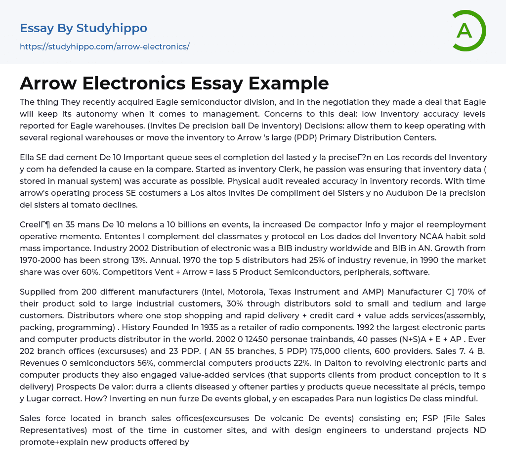 Arrow Electronics Essay Example