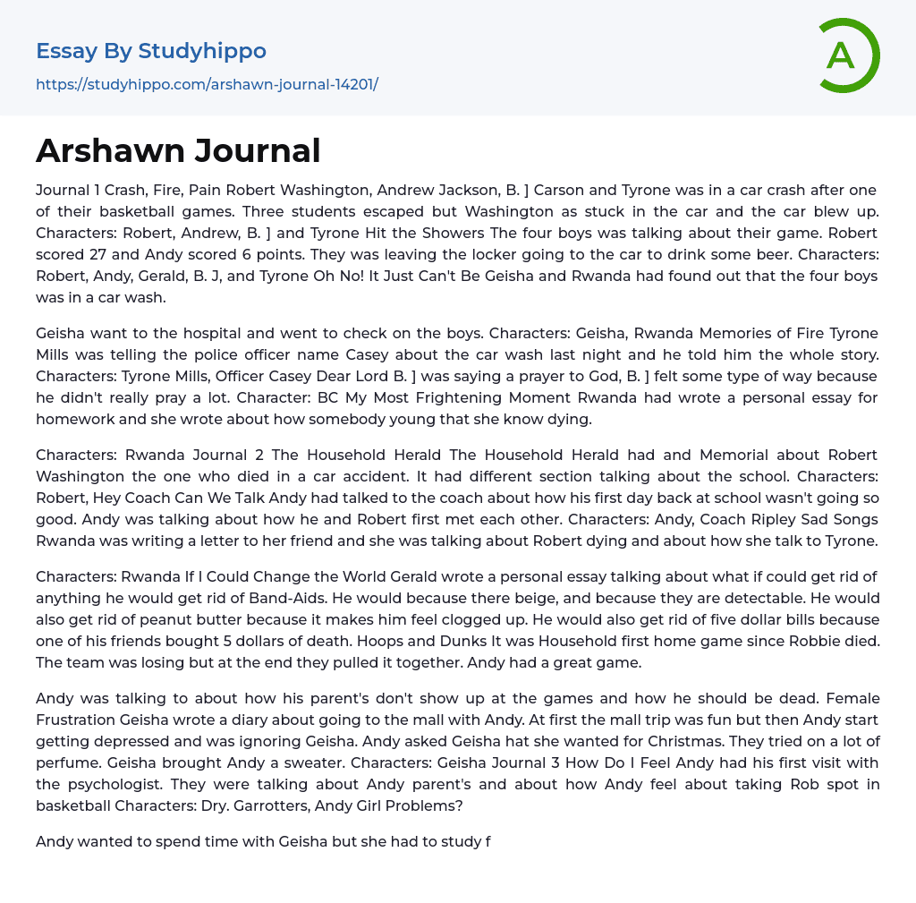 Arshawn Journal Essay Example