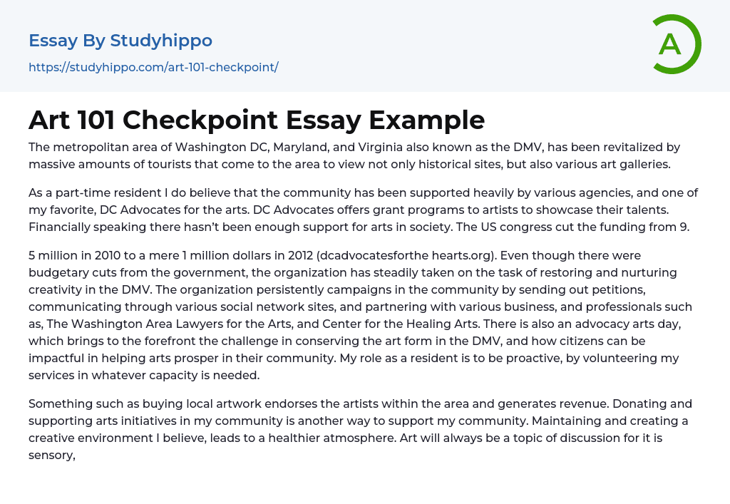 Art 101 Checkpoint Essay Example