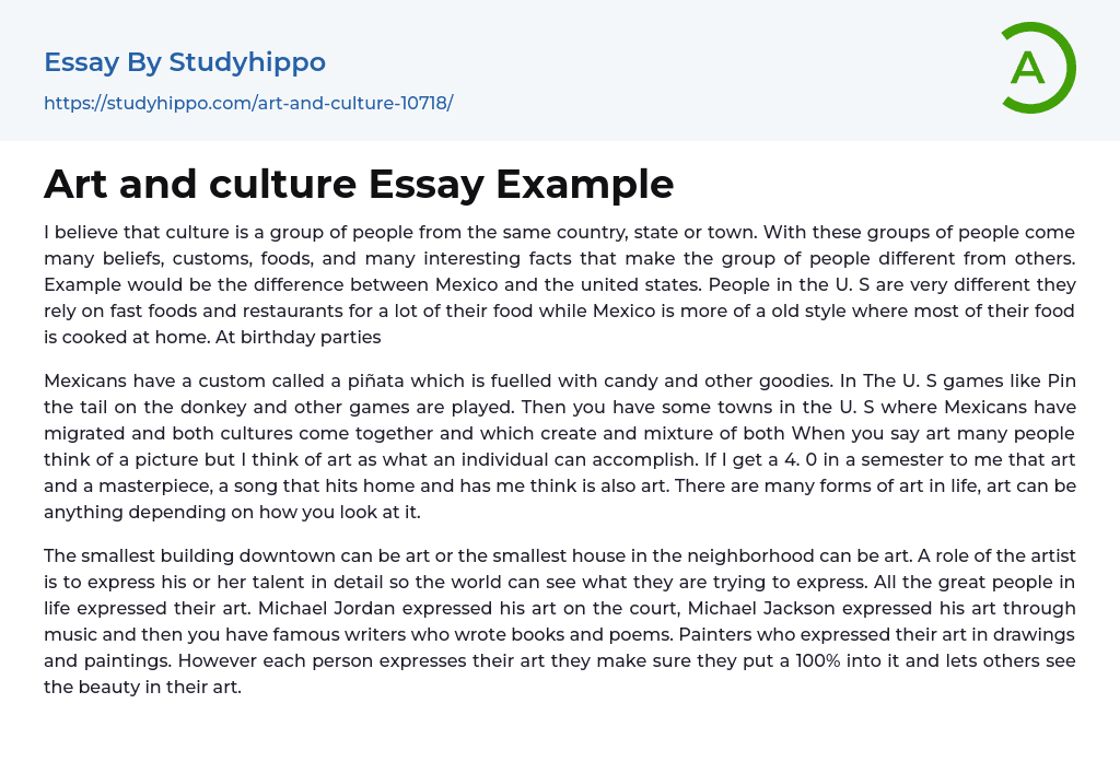Art and culture Essay Example