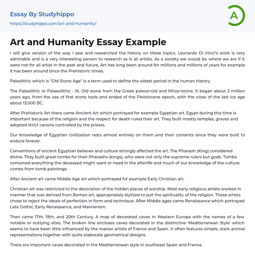 Art and Humanity Essay Example