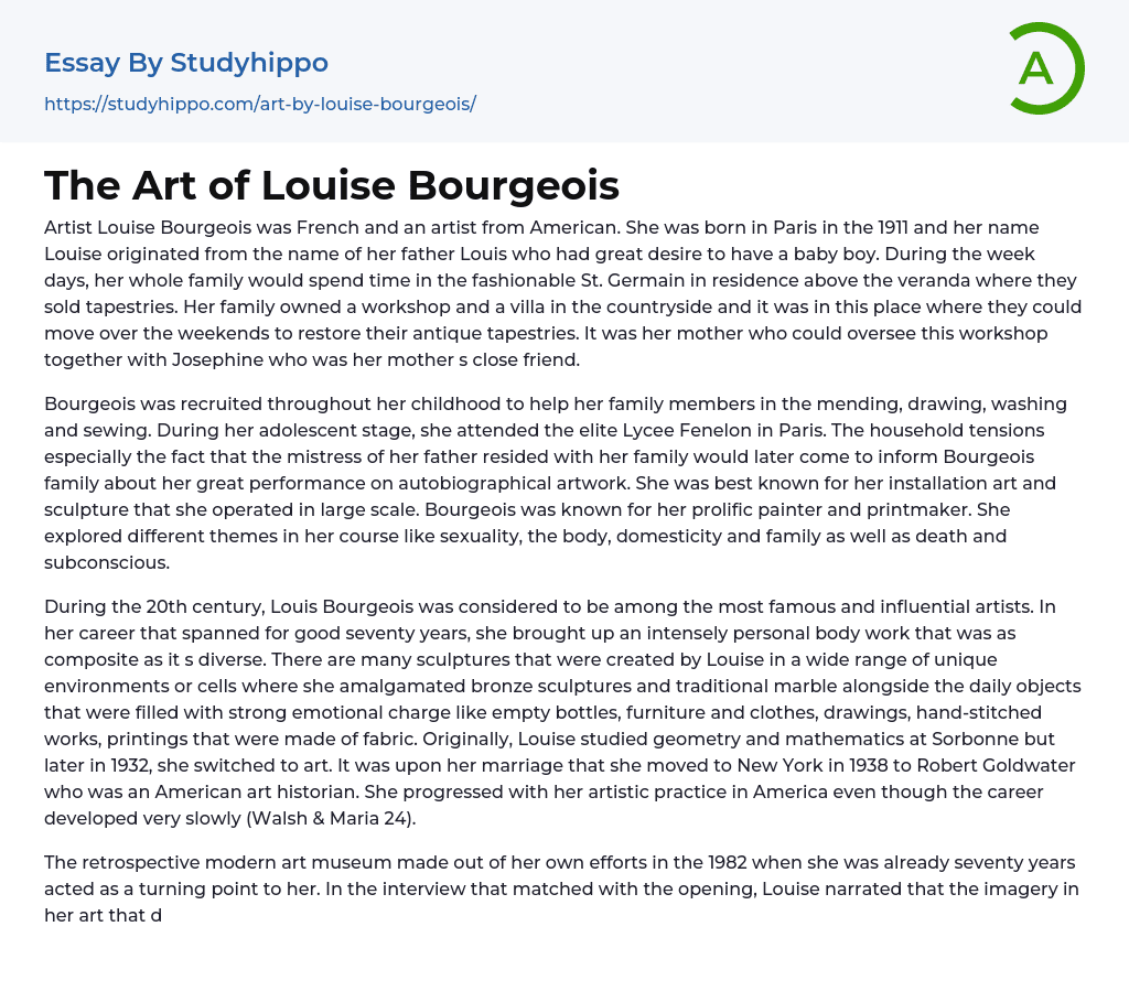 The Art of Louise Bourgeois Essay Example