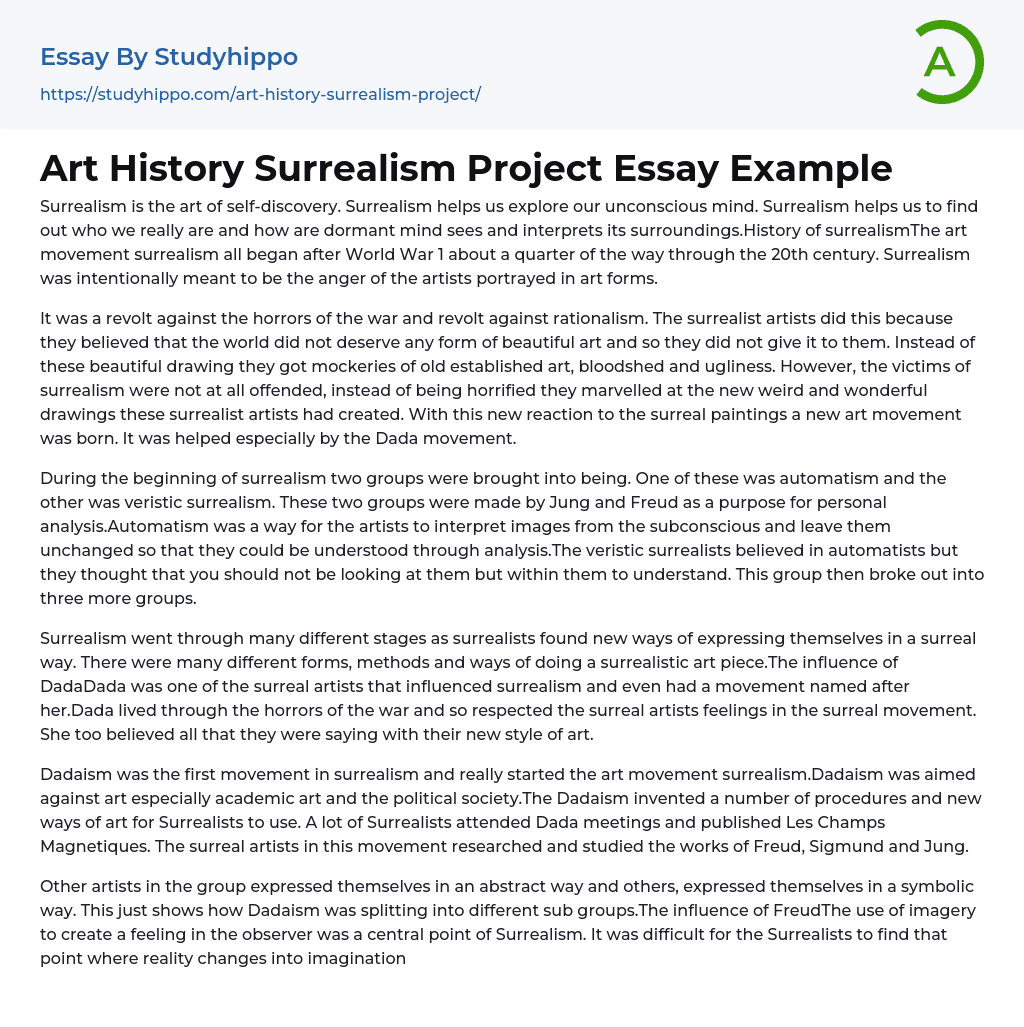 Art History Surrealism Project Essay Example