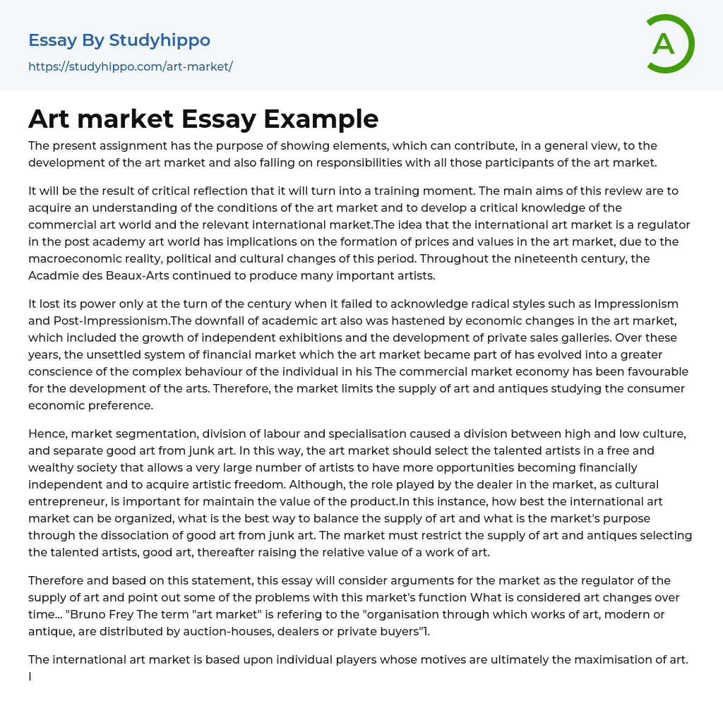 Art market Essay Example