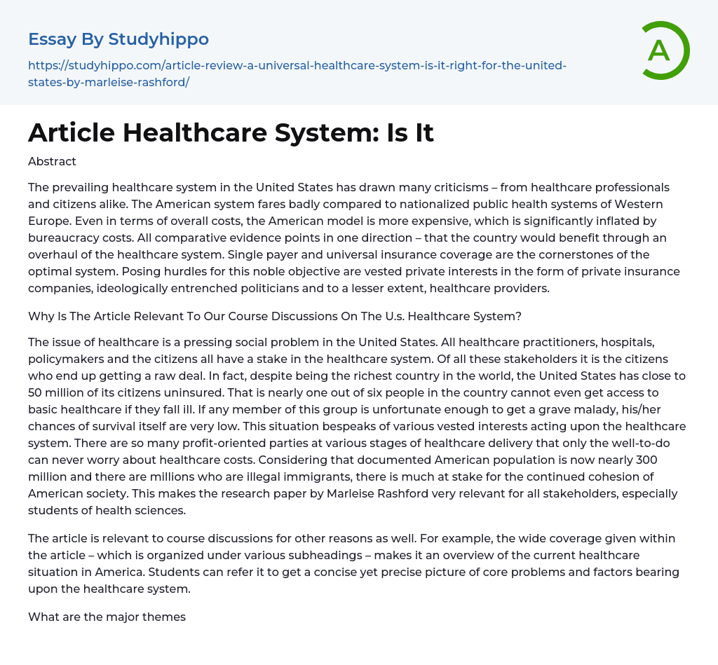 Article Healthcare System: Is It Essay Example