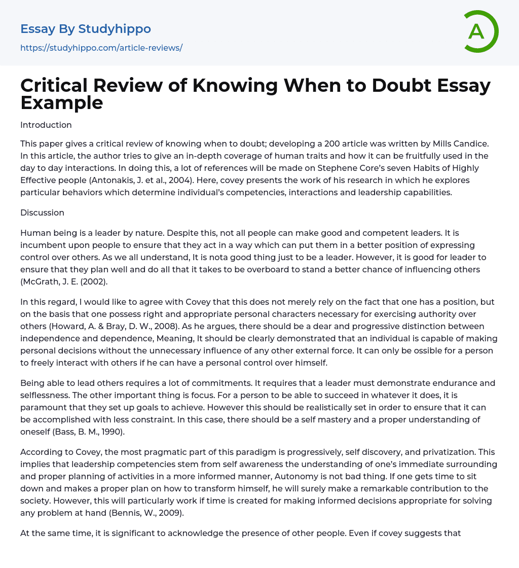 Critical Review of Knowing When to Doubt Essay Example
