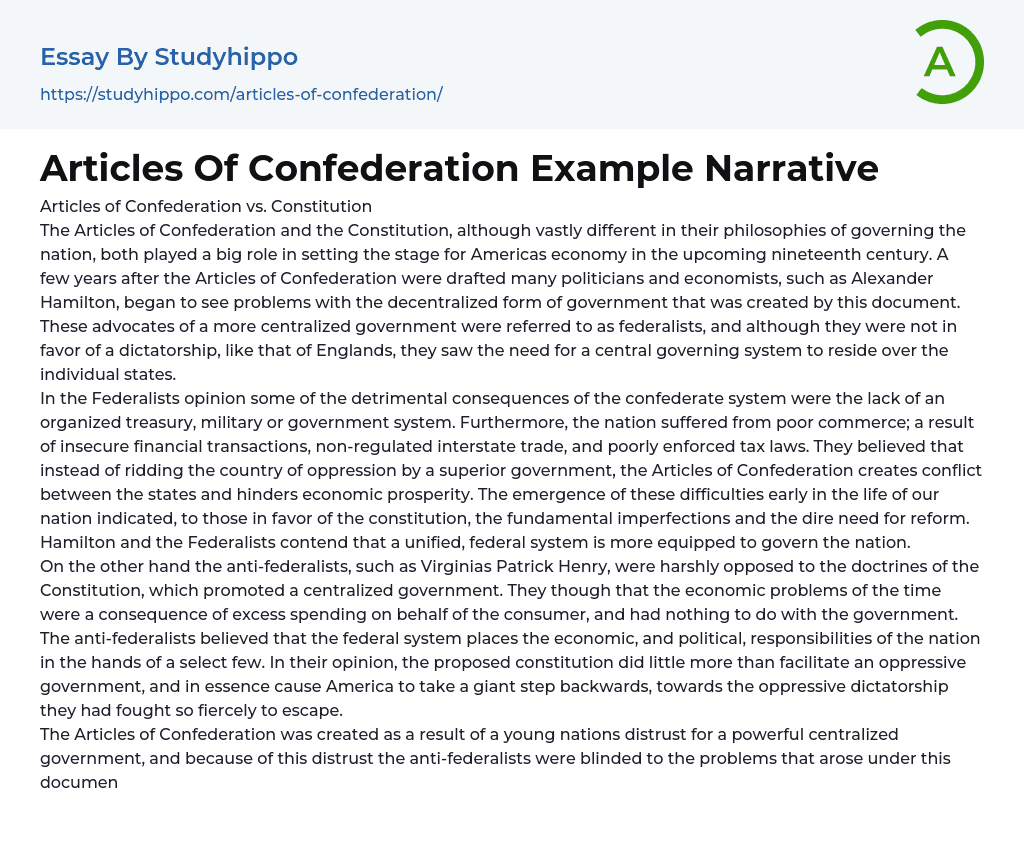 essay topic articles of confederation