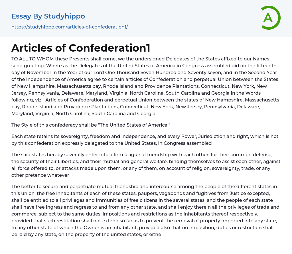 an essay about articles of confederation