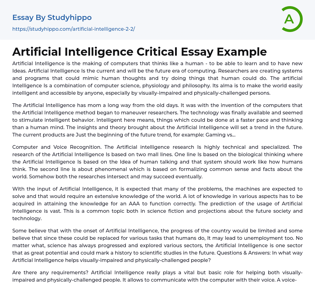 about artificial intelligence essay