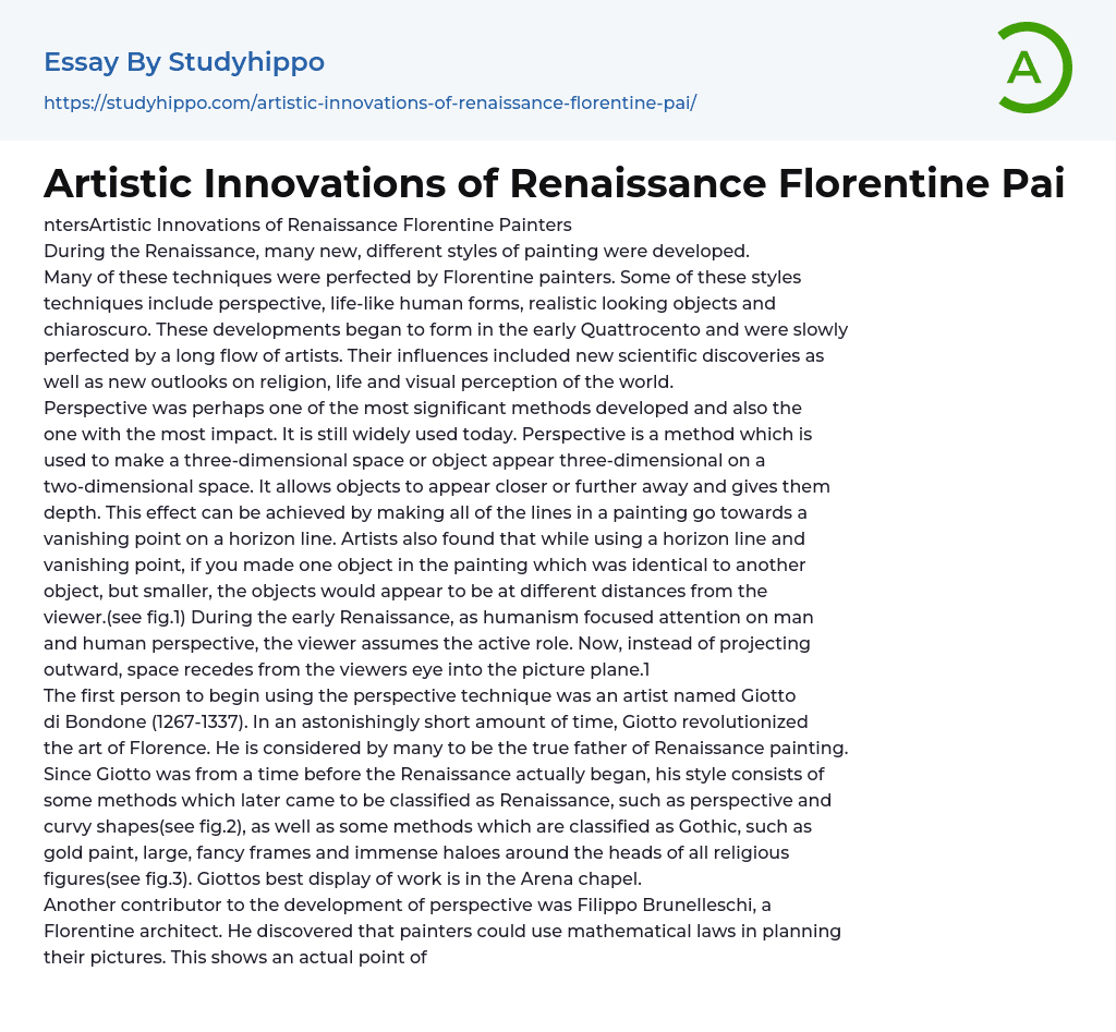 Artistic Innovations of Renaissance Florentine Pai Essay Example