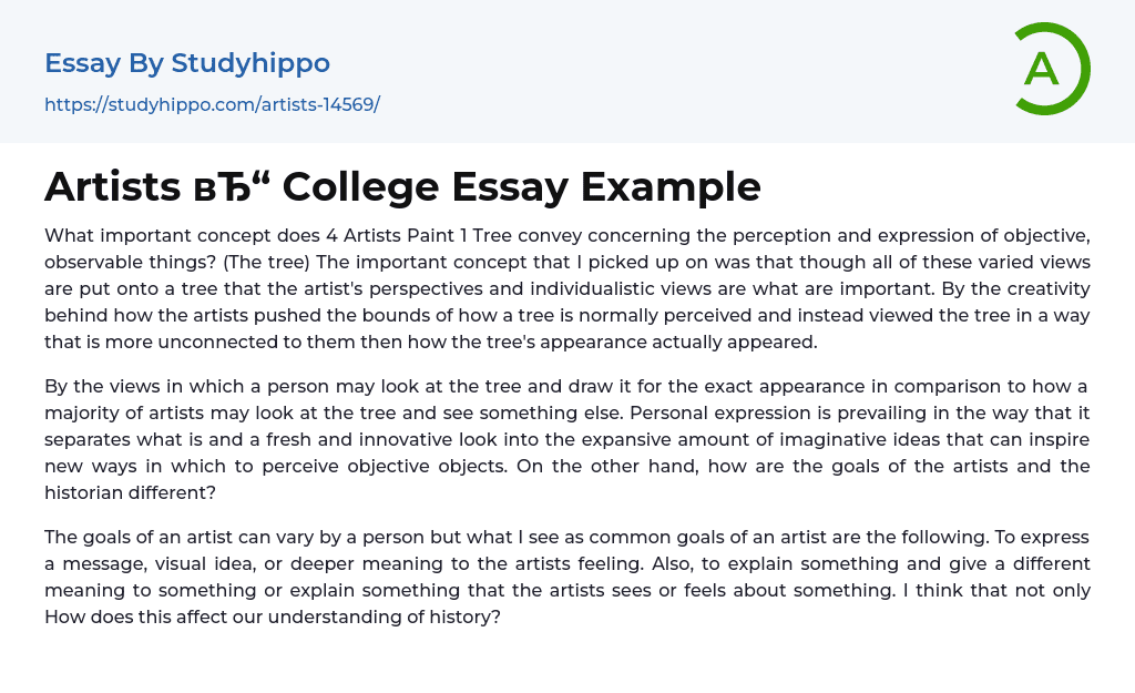 Artists College Essay Example