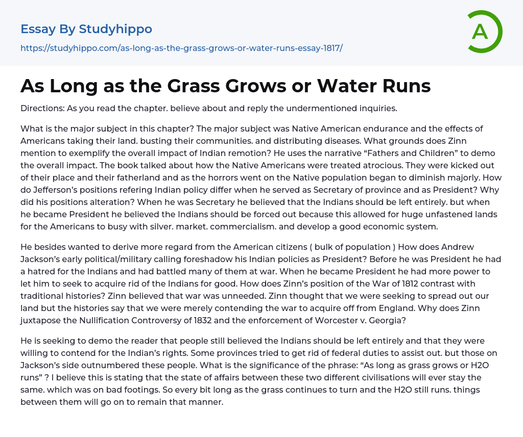 As Long as the Grass Grows or Water Runs Essay Example