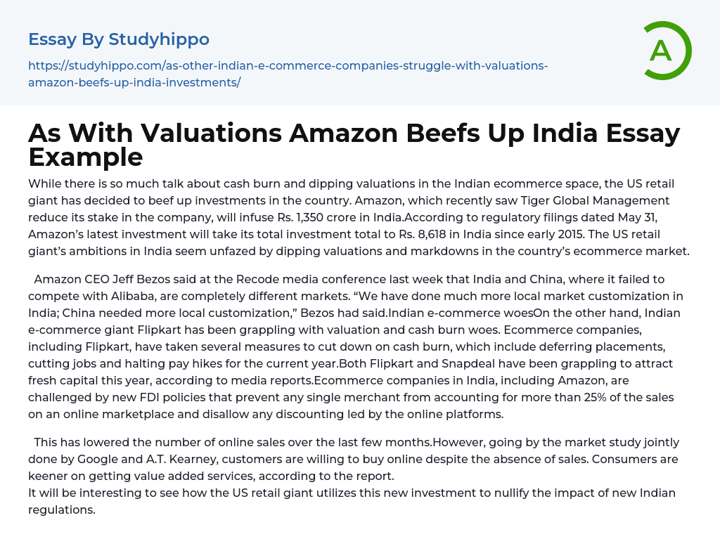 As With Valuations Amazon Beefs Up India Essay Example
