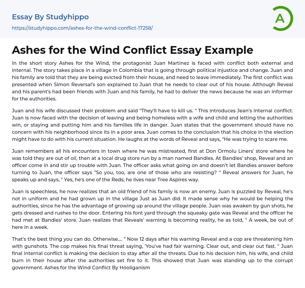 Ashes for the Wind Conflict Essay Example