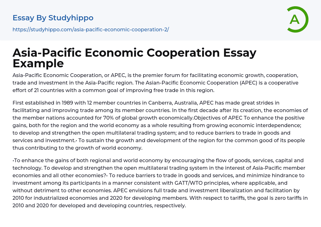 Asia-Pacific Economic Cooperation Essay Example
