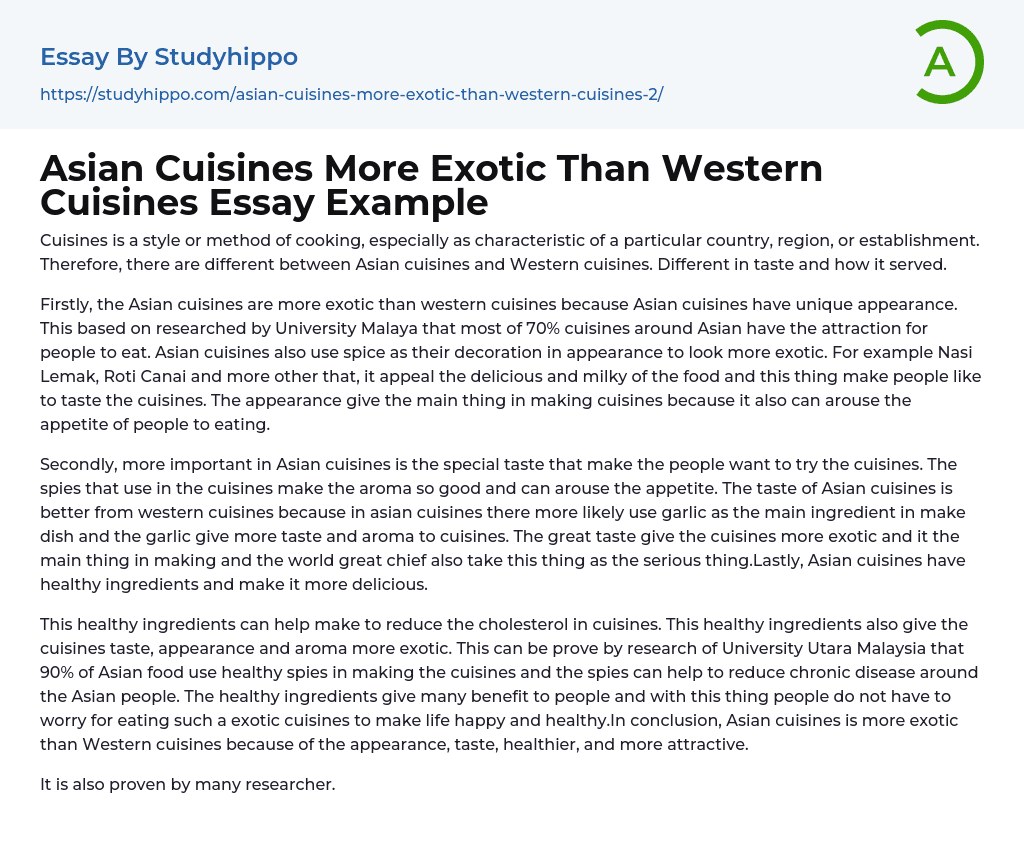 Asian Cuisines More Exotic Than Western Cuisines Essay Example