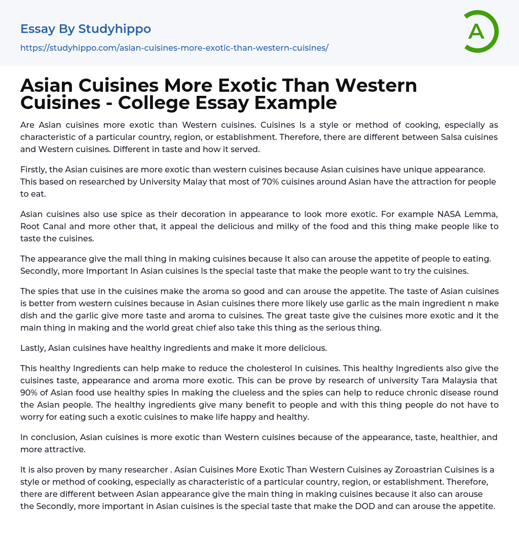 Asian Cuisines More Exotic Than Western Cuisines – College Essay Example