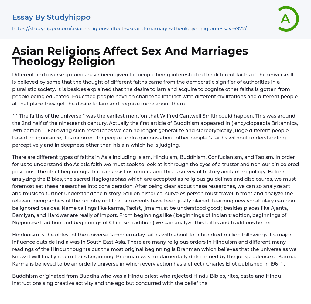 Asian Religions Affect Sex And Marriages Theology Religion Essay Example