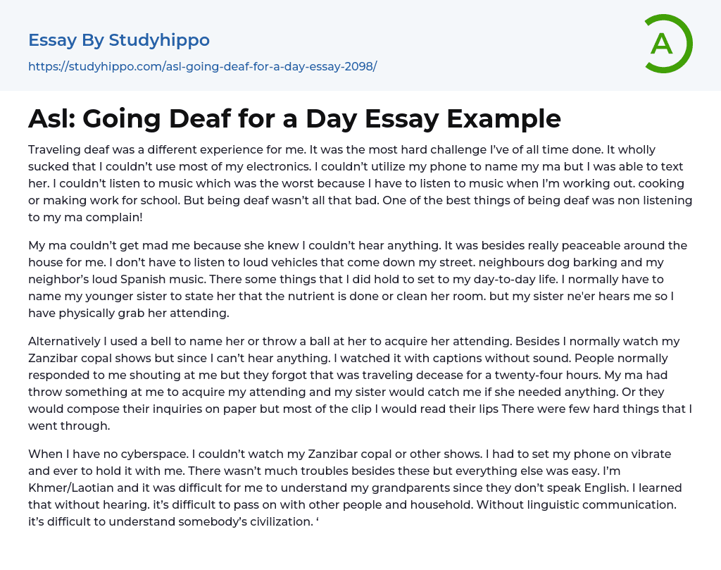 Asl: Going Deaf for a Day Essay Example