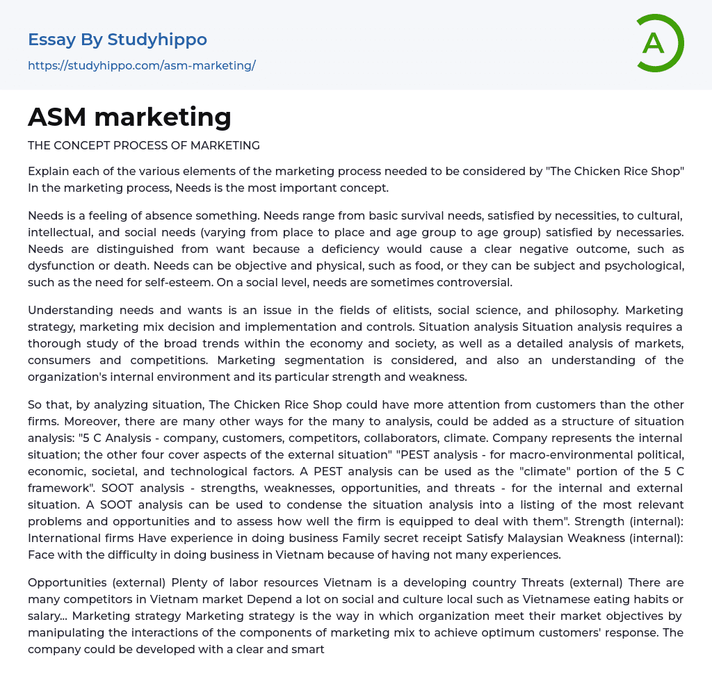 ASM marketing Essay Example