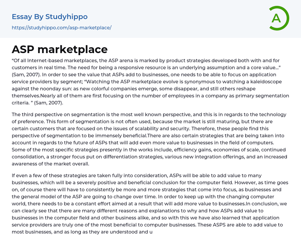 ASP marketplace Essay Example