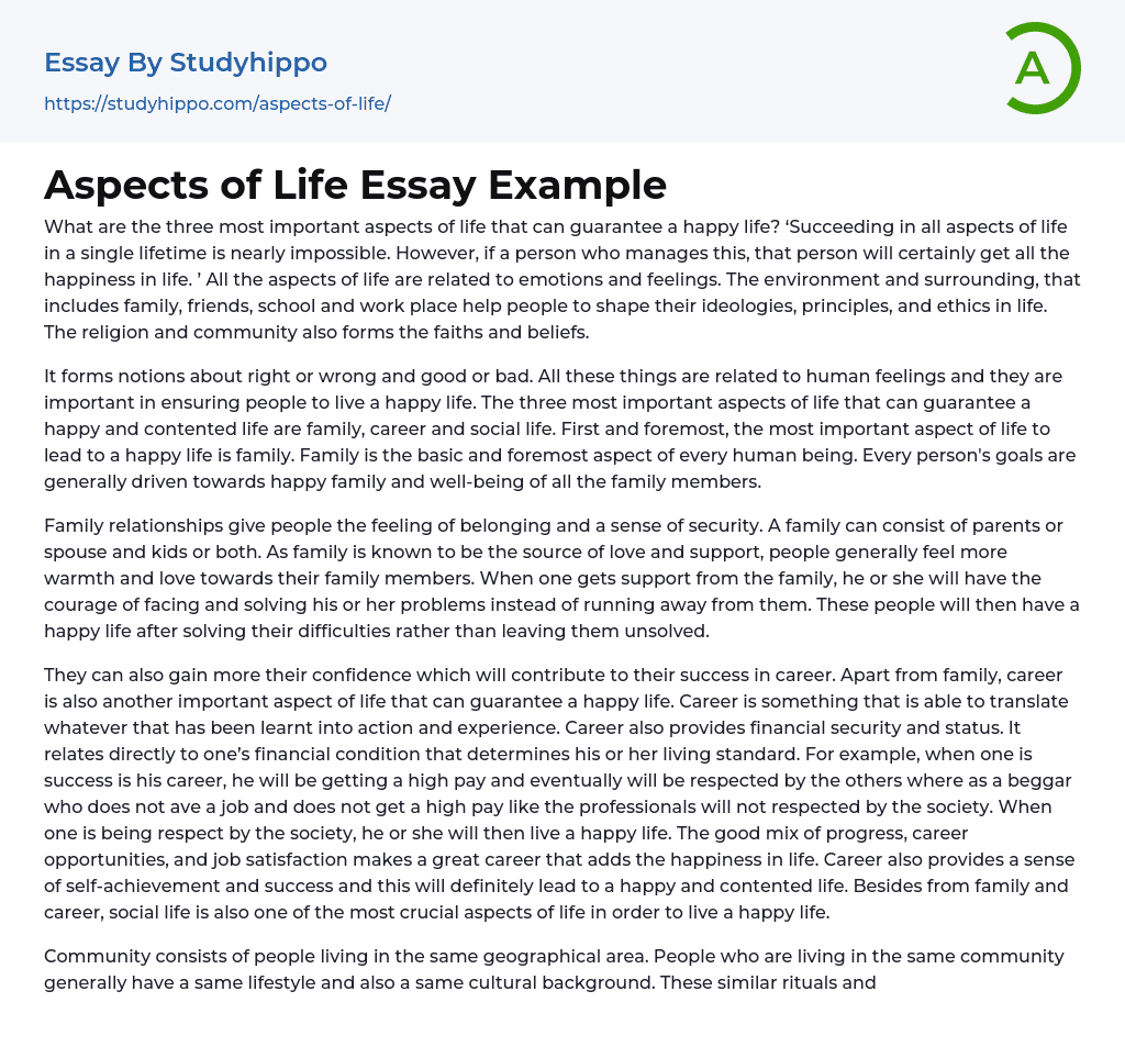 Aspects of Life Essay Example