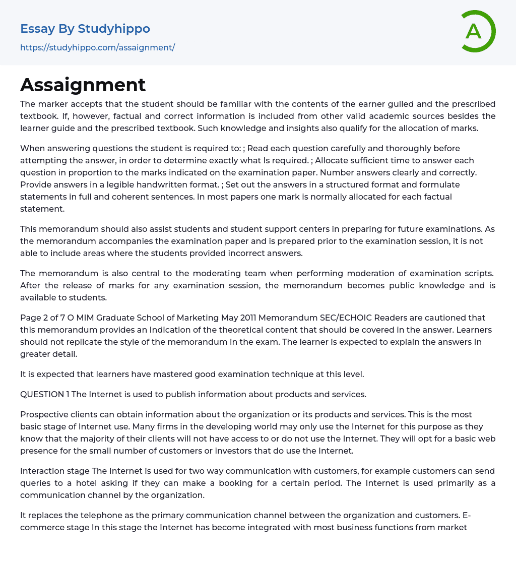 Assaignment Essay Example