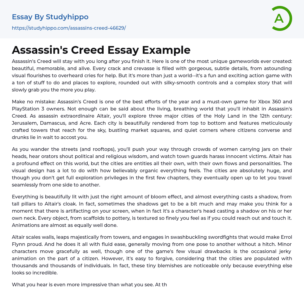 Assassin’s Creed Essay Example
