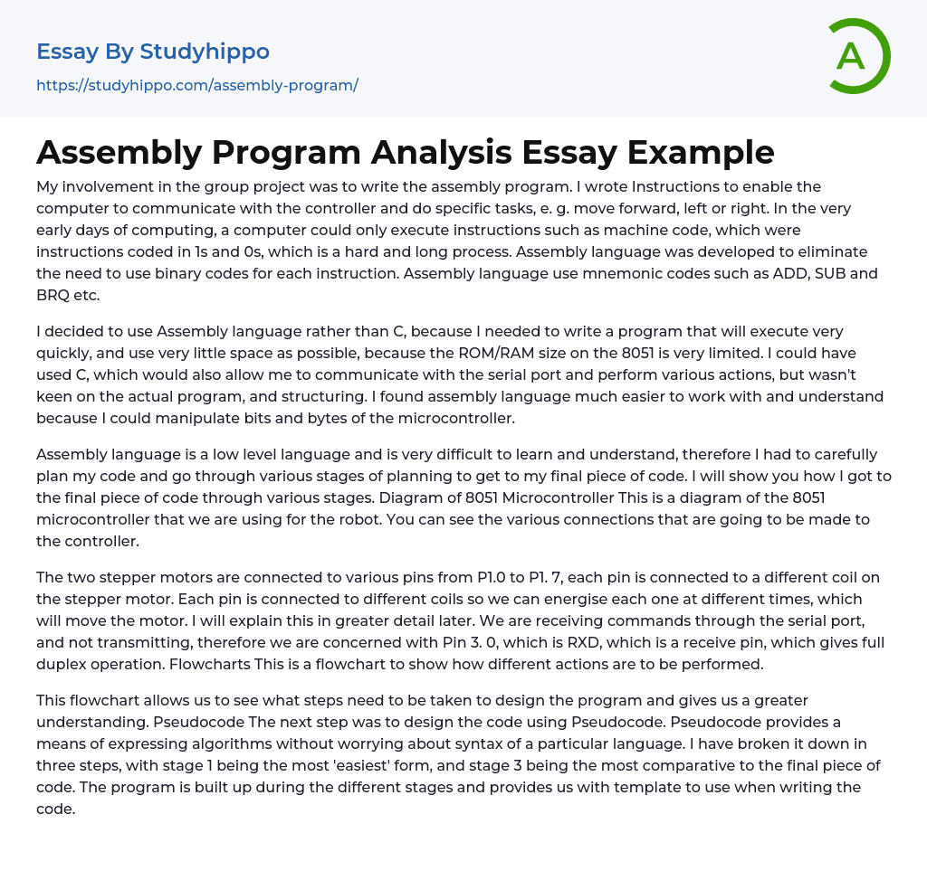 Assembly Program Analysis Essay Example